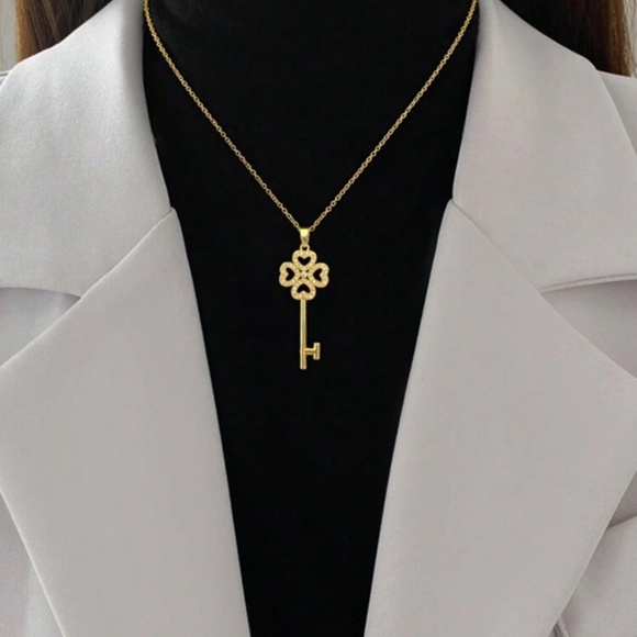 Gold Plated Stainless Steel Key Pendant Necklace - Picture 3 of 3